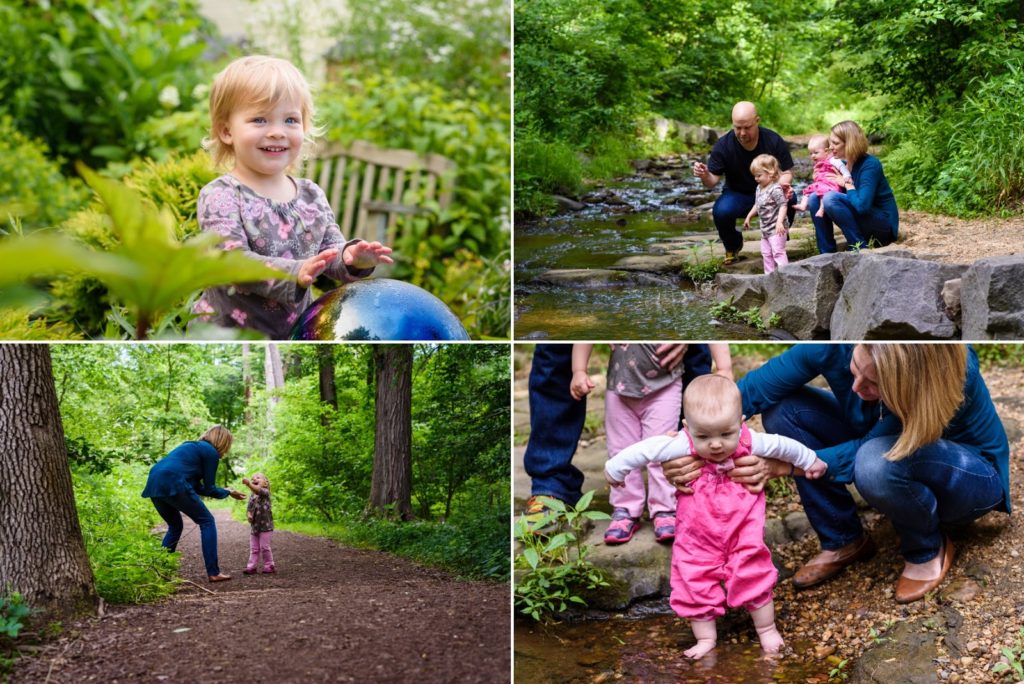  a family discovering the Children's Garden and nature at Green Spring Gardens Park
